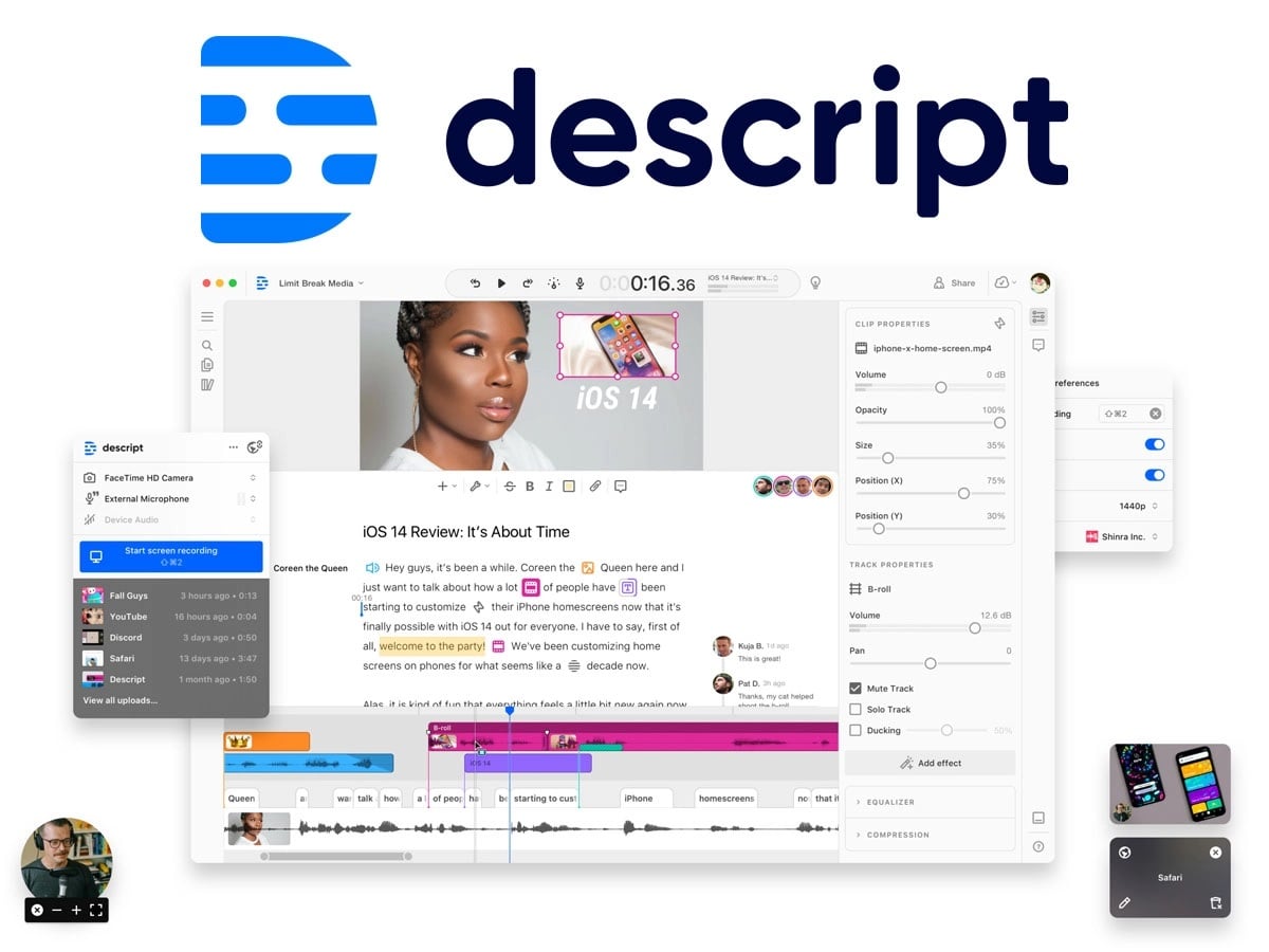 صفحه برنامه هوش مصنوعی Descript