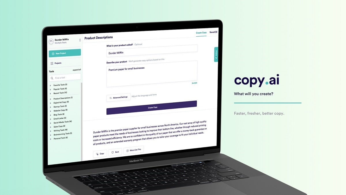 هوش مصنوعی Copy.ai روی لپ تاپ